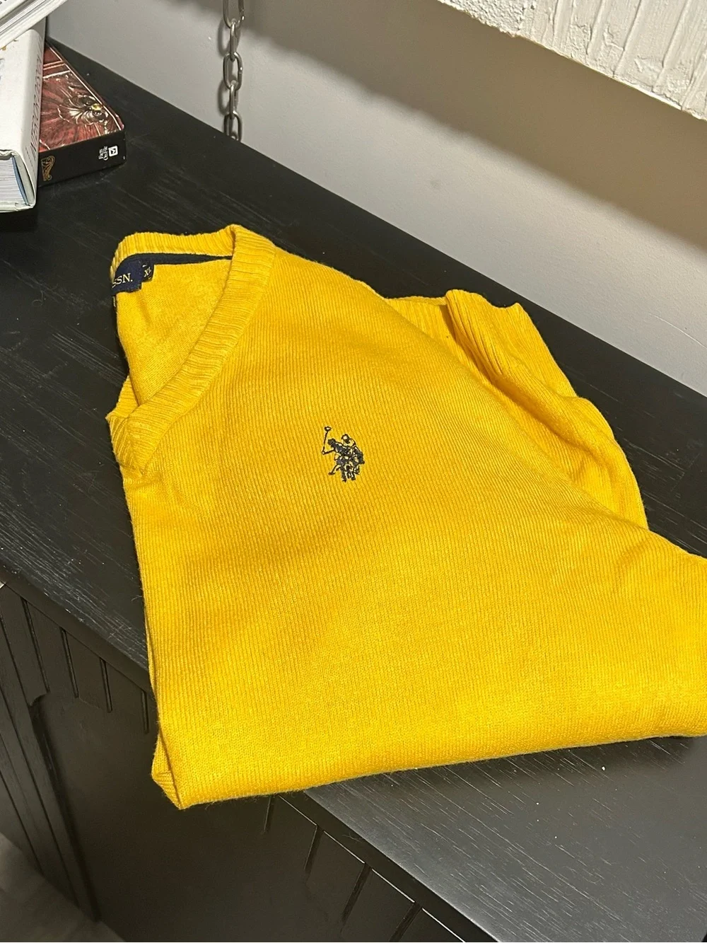 U.S. Polo Assn. Men's V-Neck Knit Pullover Sweater - Mustard Size XL